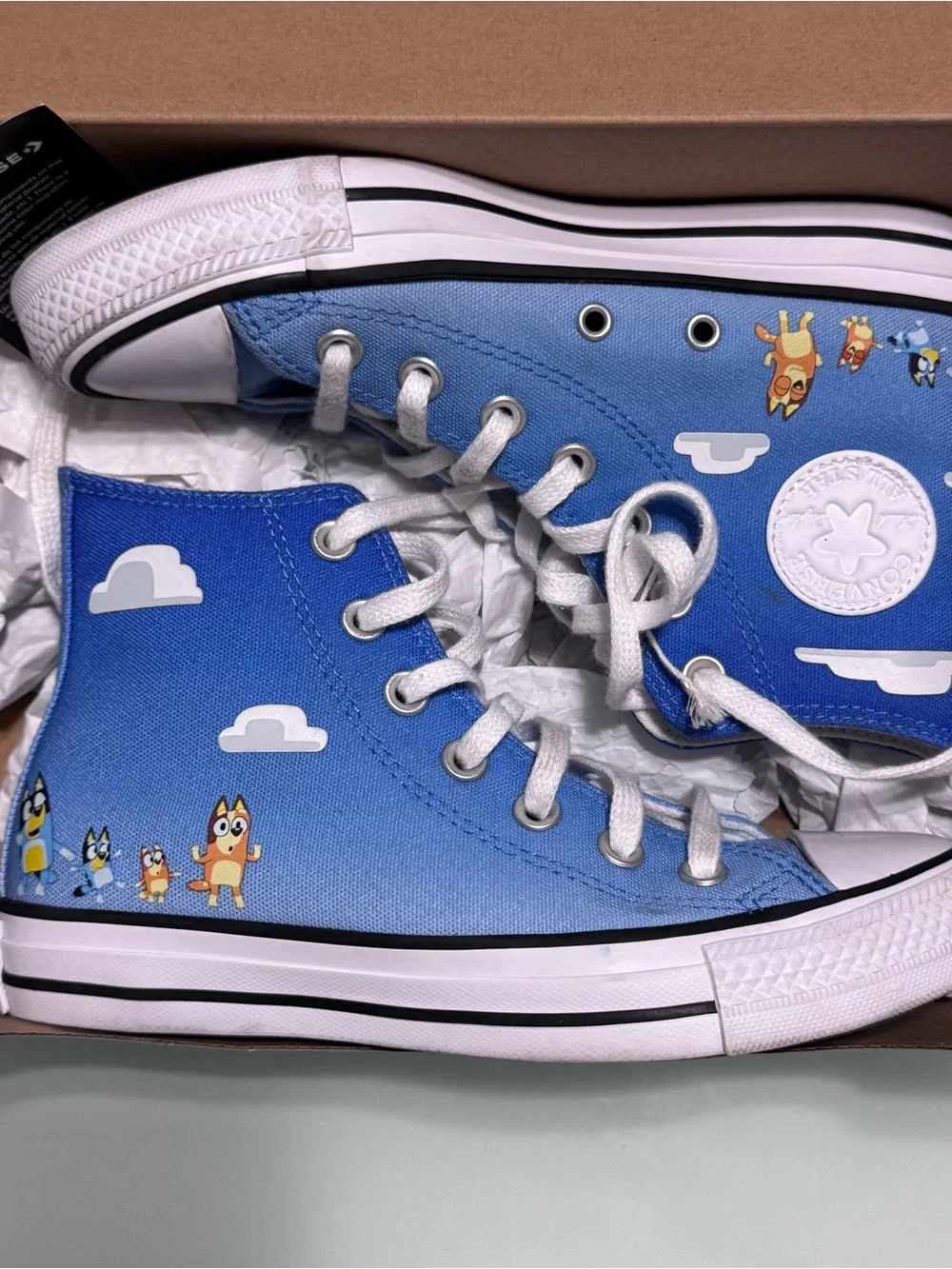 Converse Kids Light Blue High-Top Sneakers with Cartoon Cloud Accent